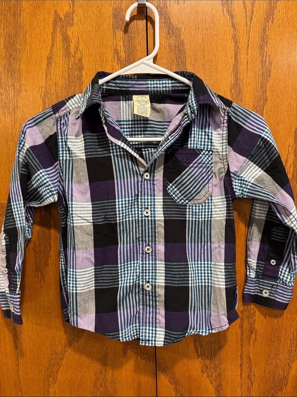 Faded Glory Kids Plaid Button-Down Shirt - Purple/Black/Gray/Teal